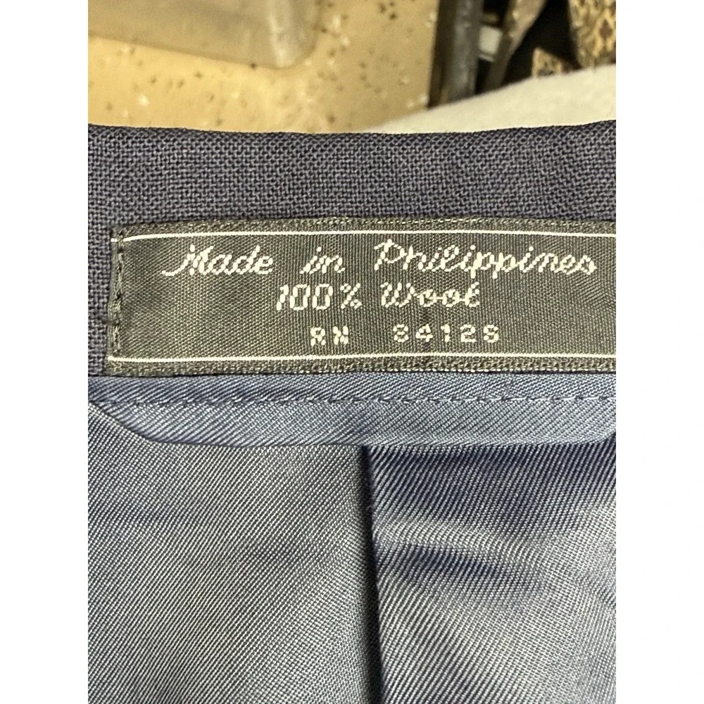 Hardy Amies London 42R Blue Wool Twill 2-Piece Suit 3-Button Flat Front